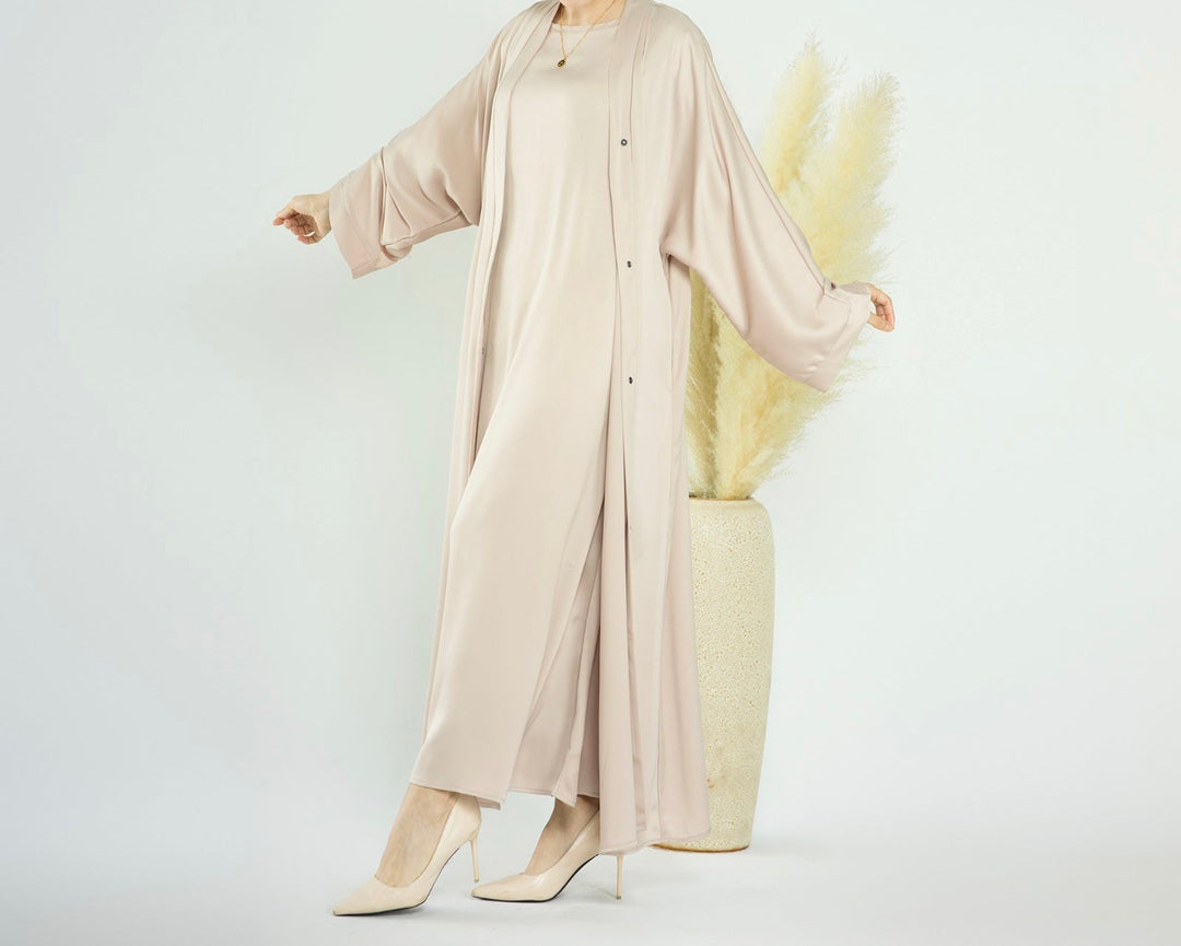 Get trendy with Raïssa 2-Piece Abaya Set - Champagne -  available at Voilee NY. Grab yours for $110 today!