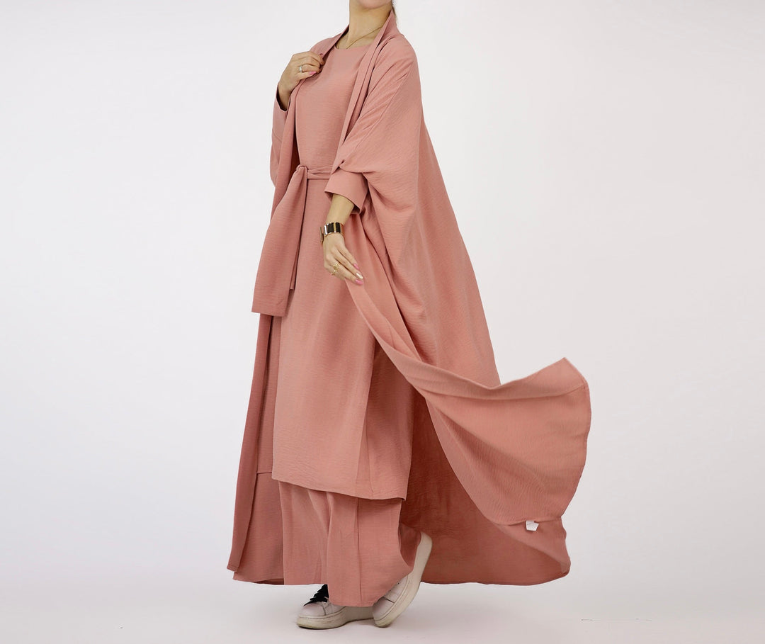 Get trendy with Cindi 3-Piece Abaya Set - Coral -  available at Voilee NY. Grab yours for $84.90 today!