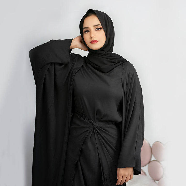 Get trendy with Alaina 3-Piece Abaya Set - Black -  available at Voilee NY. Grab yours for $99.90 today!