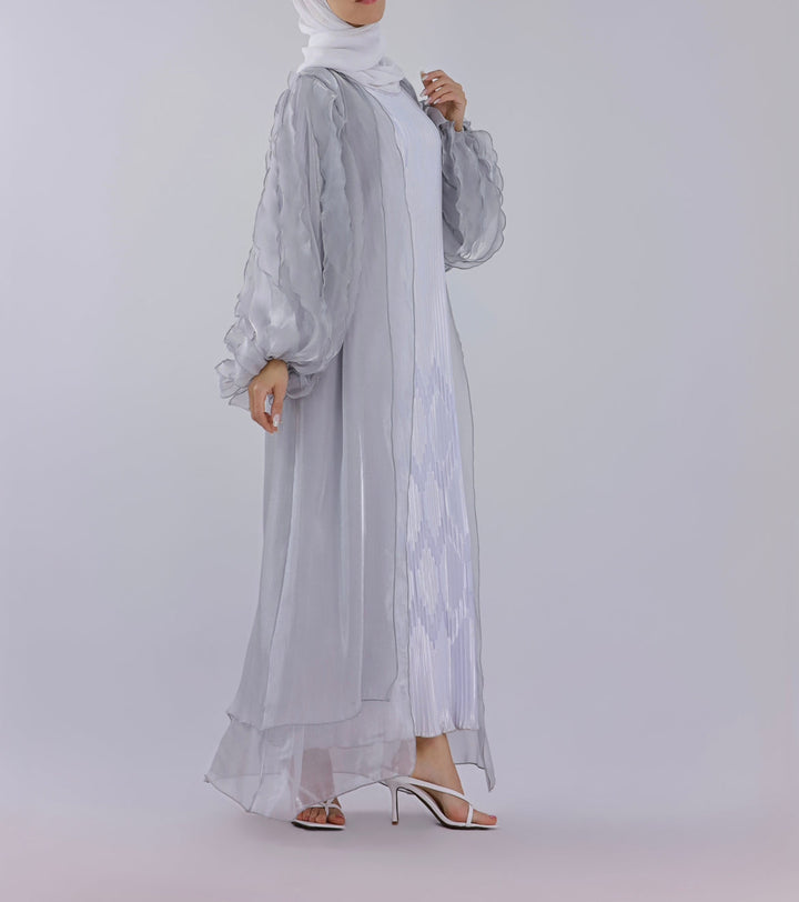 Get trendy with Bella 2-Piece Abaya Set - Steel - Dresses available at Voilee NY. Grab yours for $120 today!
