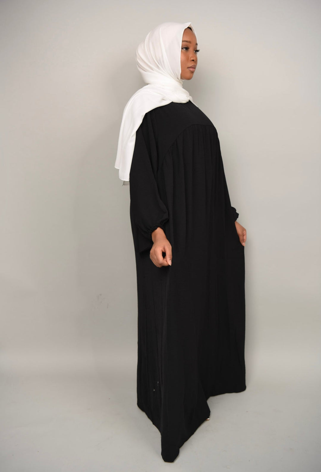 Get trendy with Amelia Textured Abaya - Black -  available at Voilee NY. Grab yours for $54.90 today!