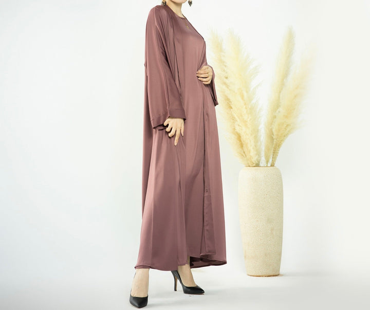 Get trendy with Raïssa 2-Piece Abaya Set - Mauve -  available at Voilee NY. Grab yours for $110 today!