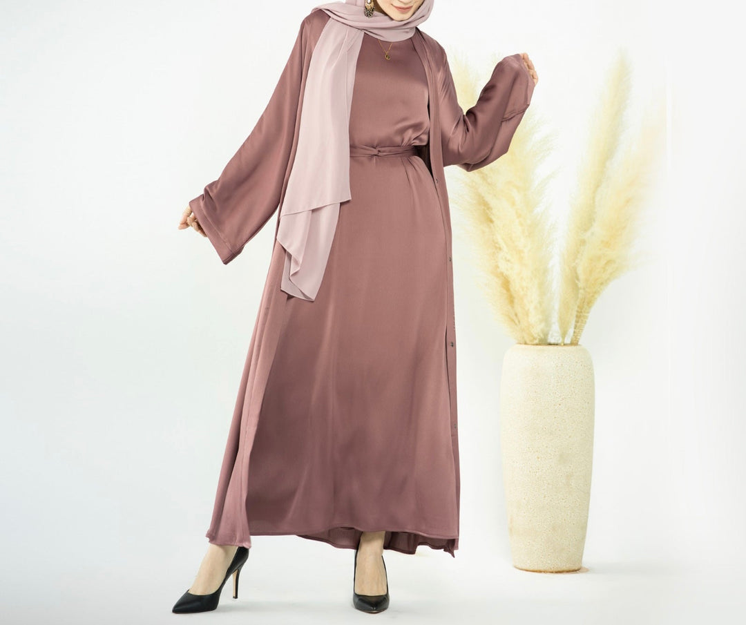 Get trendy with Raïssa 2-Piece Abaya Set - Mauve -  available at Voilee NY. Grab yours for $110 today!