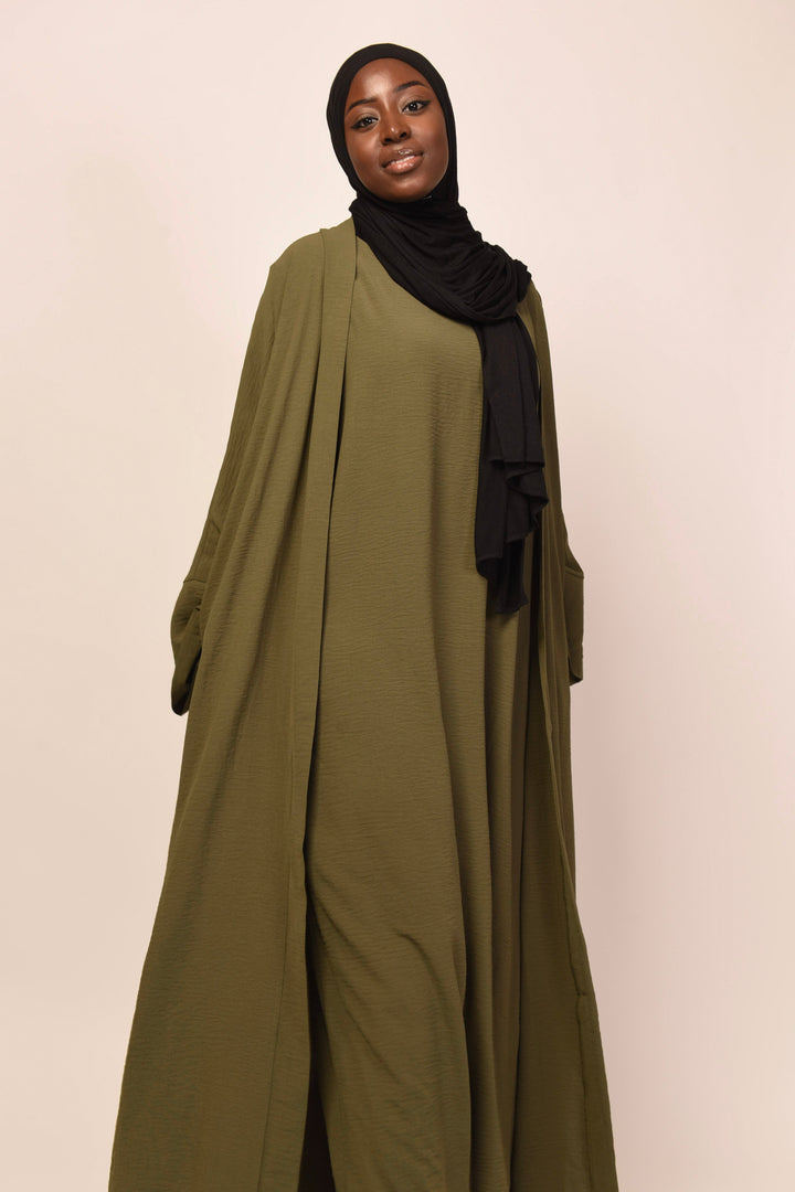 Get trendy with Lea 2-Piece Abaya Set - Olive -  available at Voilee NY. Grab yours for $74.90 today!