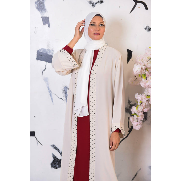 Get trendy with Miyuki Abaya - Sand -  available at Voilee NY. Grab yours for $54.99 today!