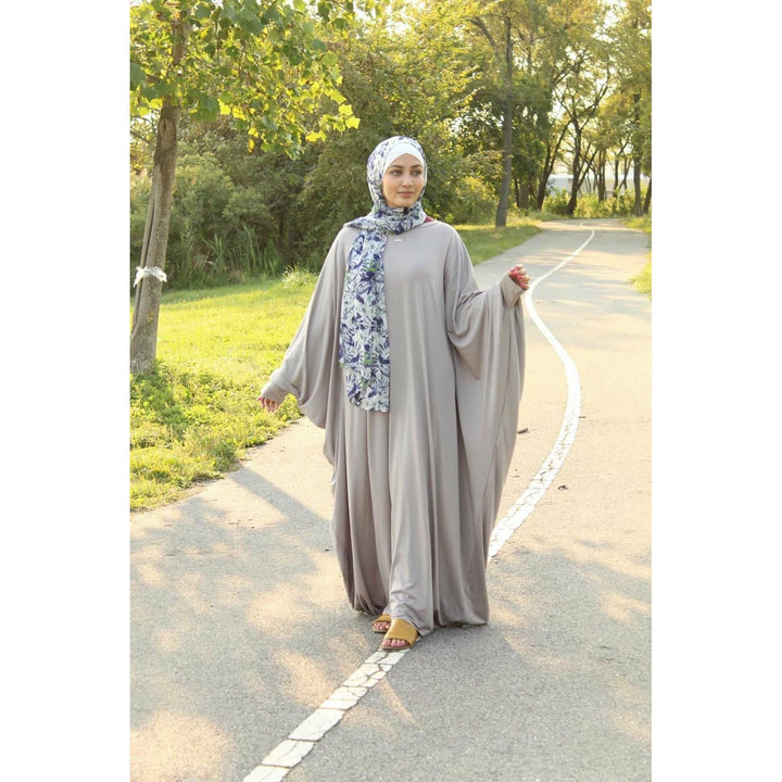 Get trendy with Jersey Butterfly Abaya - Gray -  available at Voilee NY. Grab yours for $39.99 today!