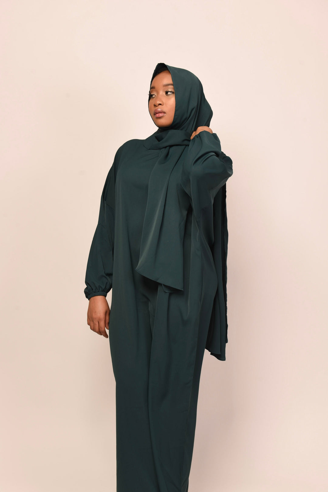 Get trendy with Salima Abaya With Hijab - Dark Emerald -  available at Voilee NY. Grab yours for $25 today!