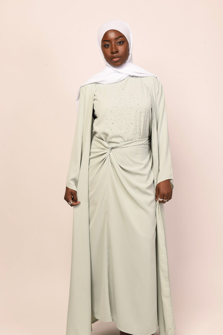 Get trendy with Inaya 4-Piece Abaya Set - Seafoam -  available at Voilee NY. Grab yours for $54.90 today!