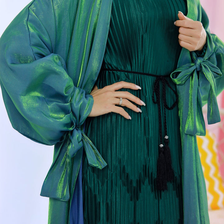 Get trendy with Deema 2-Piece Abaya Set - Green - Dresses available at Voilee NY. Grab yours for $120 today!