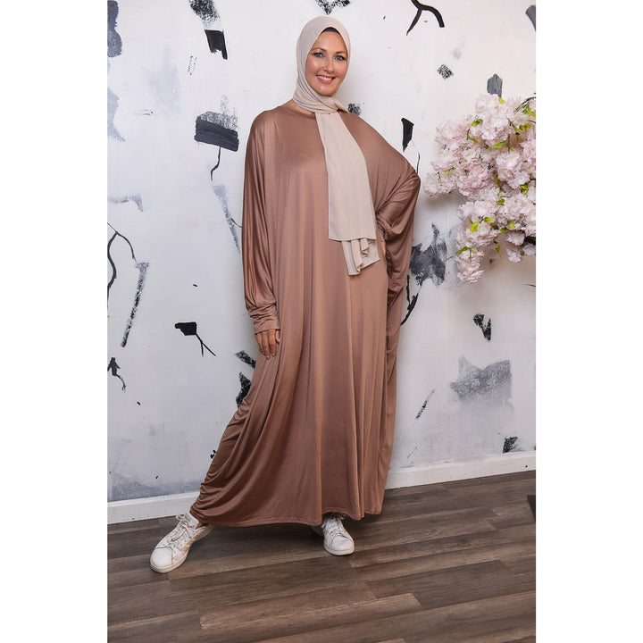 Get trendy with Jersey Butterfly Abaya - Mocha -  available at Voilee NY. Grab yours for $19.99 today!