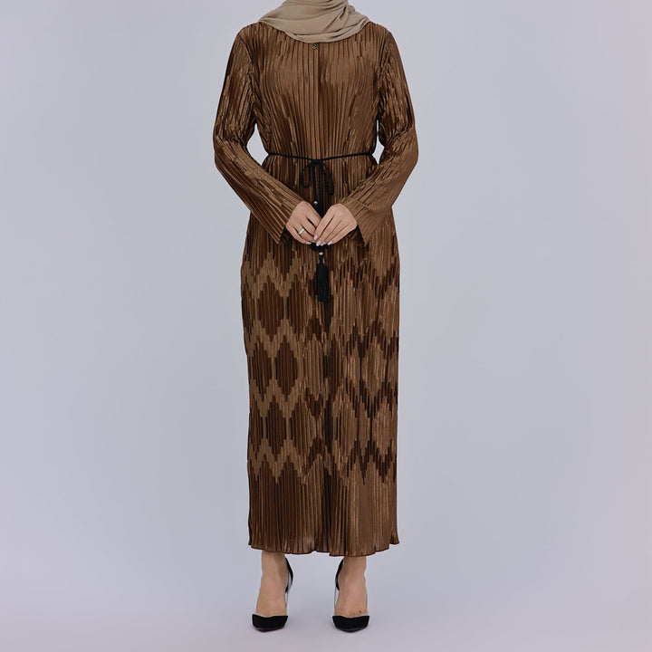 Get trendy with Deema 2-Piece Abaya Set - Brown - Dresses available at Voilee NY. Grab yours for $120 today!