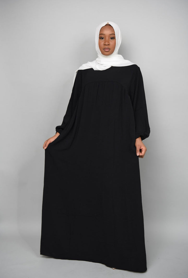 Get trendy with Amelia Textured Abaya - Black -  available at Voilee NY. Grab yours for $54.90 today!