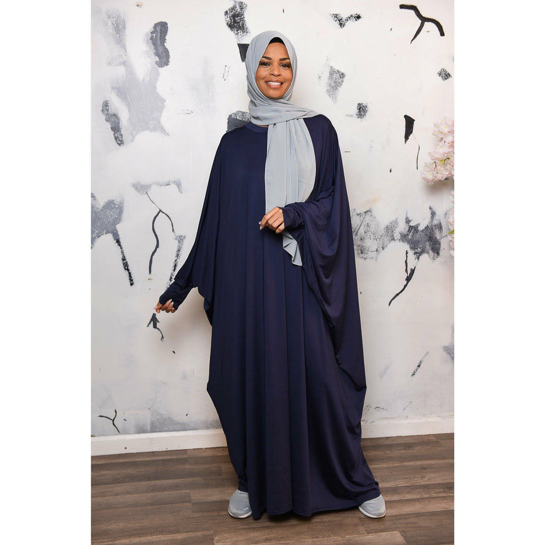Get trendy with Jersey Butterfly Abaya - Navy -  available at Voilee NY. Grab yours for $39.99 today!
