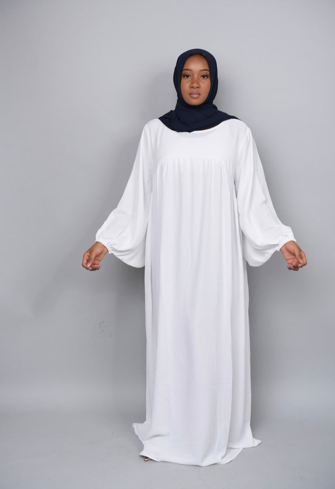 Get trendy with Amelia Textured Abaya - White -  available at Voilee NY. Grab yours for $54.90 today!