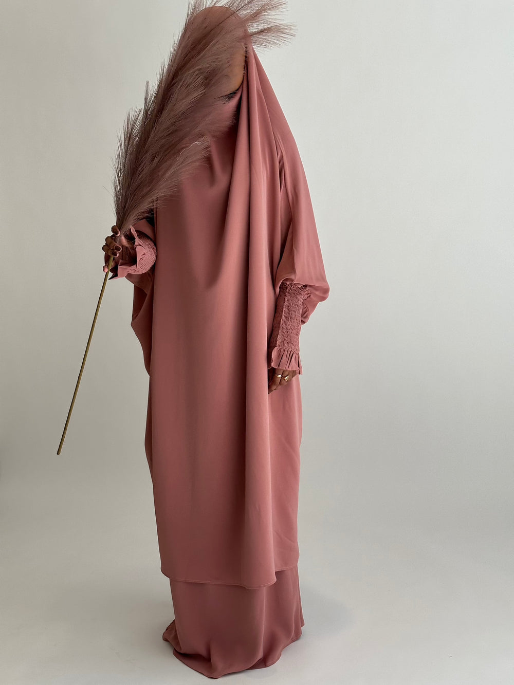 Get trendy with Medina 2-piece Jilbab - Pink Salmon -  available at Voilee NY. Grab yours for $34.90 today!