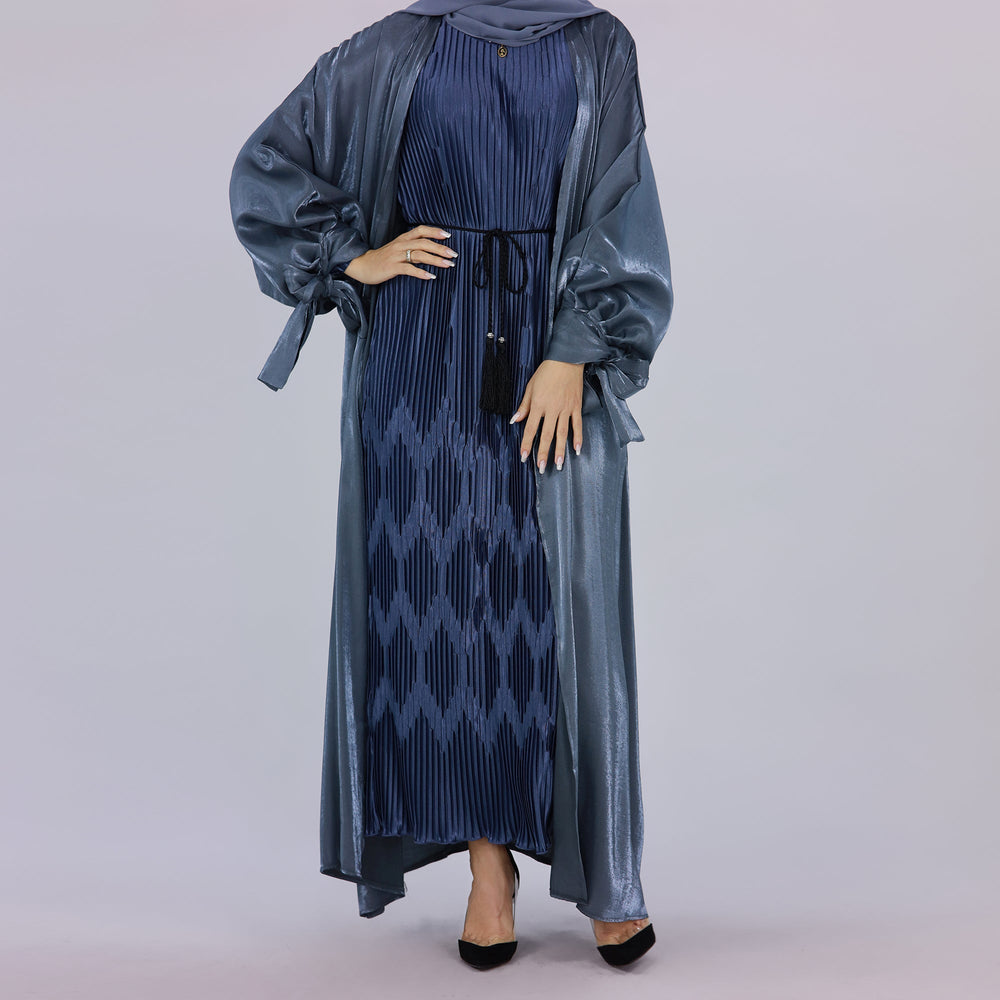 Get trendy with Deema 2-Piece Abaya Set - Slate Gray - Dresses available at Voilee NY. Grab yours for $120 today!