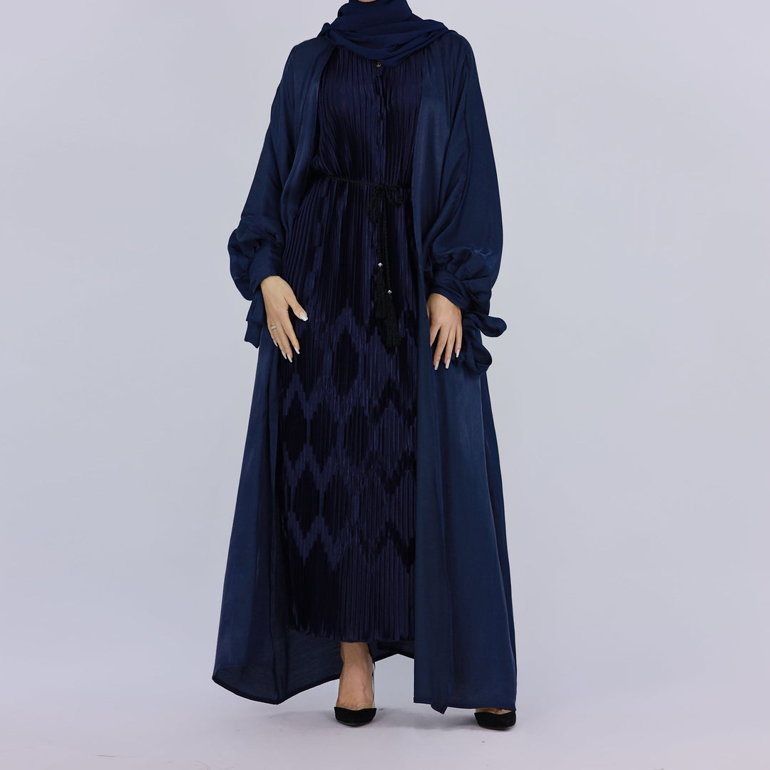 Get trendy with Deema 2-Piece Abaya Set - Midnight Blue - Dresses available at Voilee NY. Grab yours for $120 today!