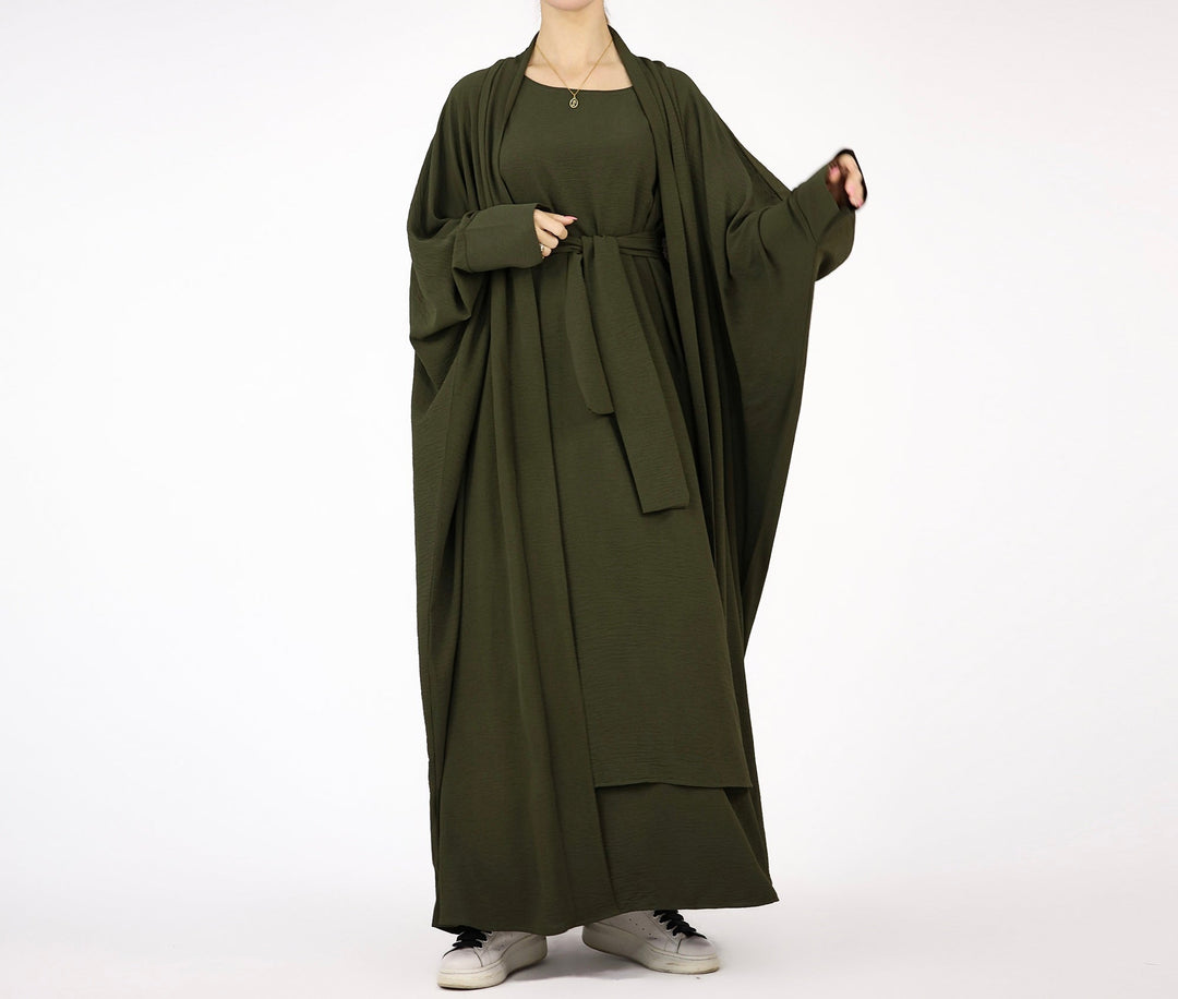 Get trendy with Cindi 3-Piece Abaya Set - Forest Green -  available at Voilee NY. Grab yours for $84.90 today!