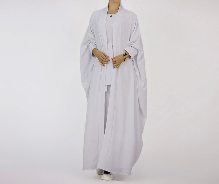 Get trendy with Cindi 3-Piece Abaya Set - White -  available at Voilee NY. Grab yours for $84.90 today!