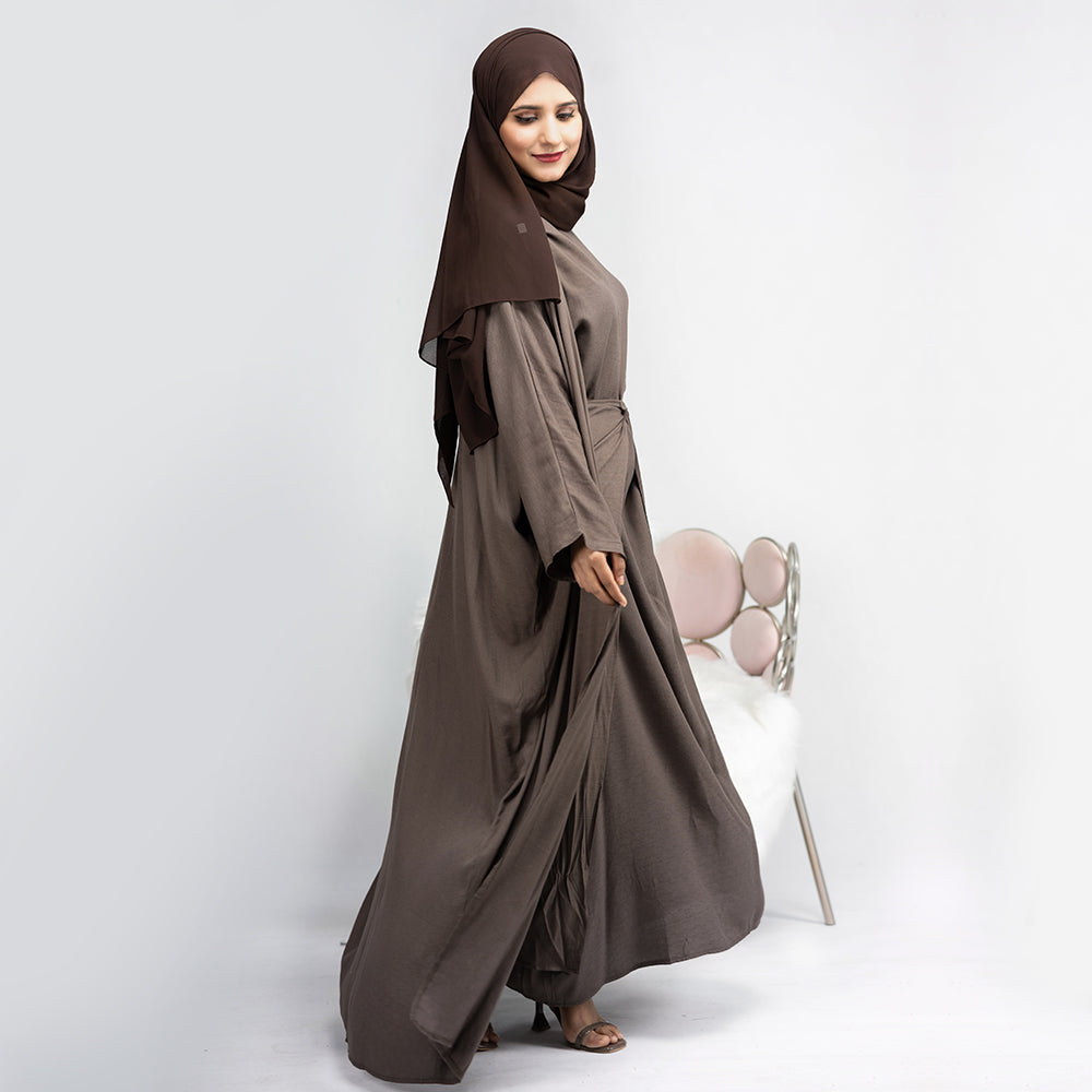 Get trendy with Alaina 3-Piece Abaya Set - Coffee -  available at Voilee NY. Grab yours for $99.90 today!