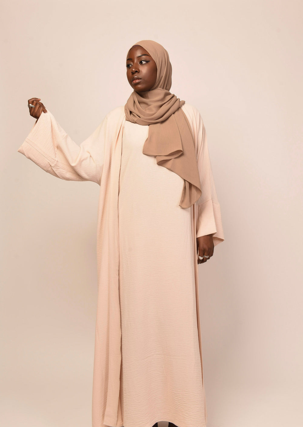 Get trendy with Lea 2-Piece Abaya Set - Beige -  available at Voilee NY. Grab yours for $74.90 today!