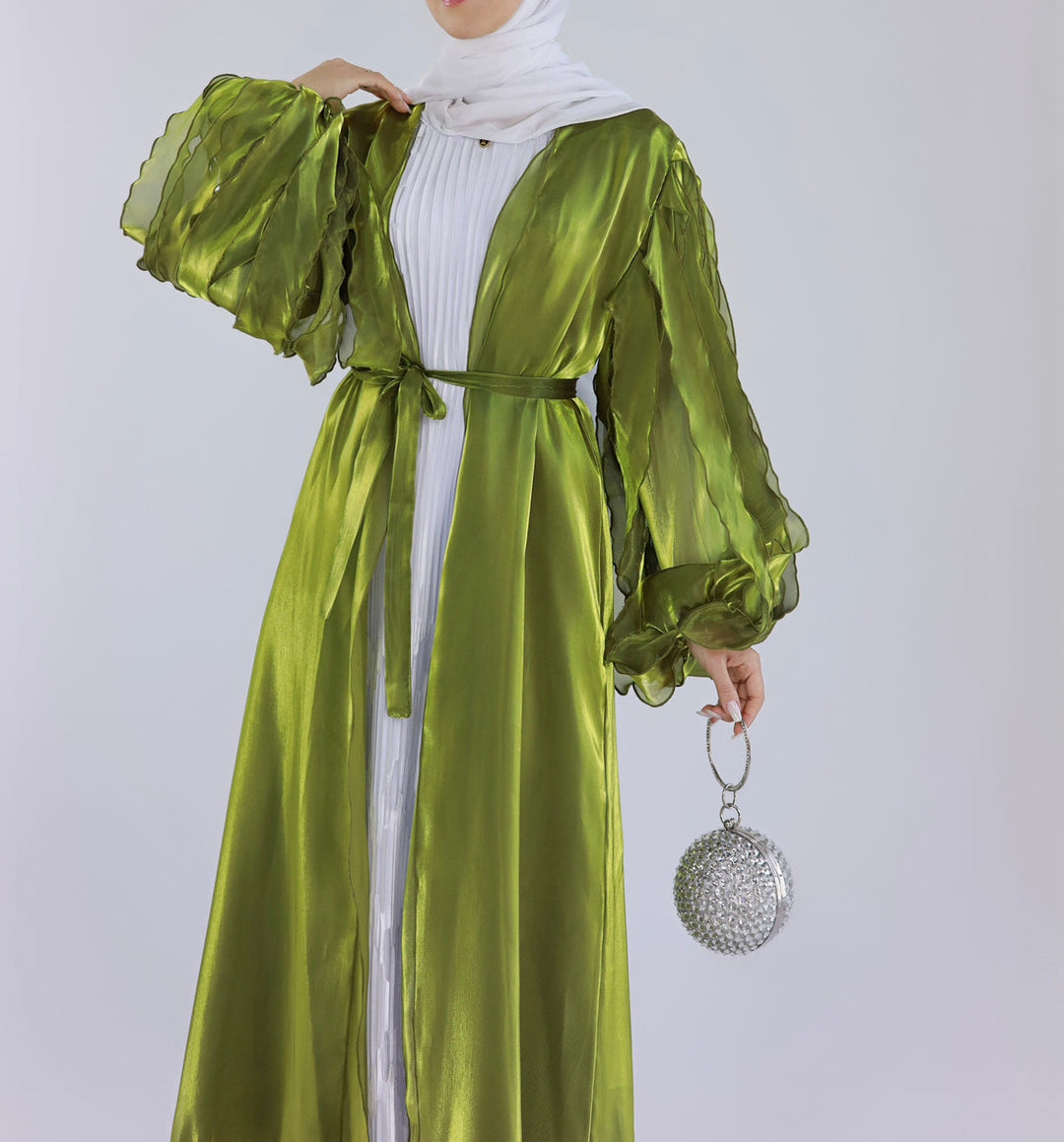 Get trendy with Bella 2-Piece Abaya Set - Green - Dresses available at Voilee NY. Grab yours for $120 today!