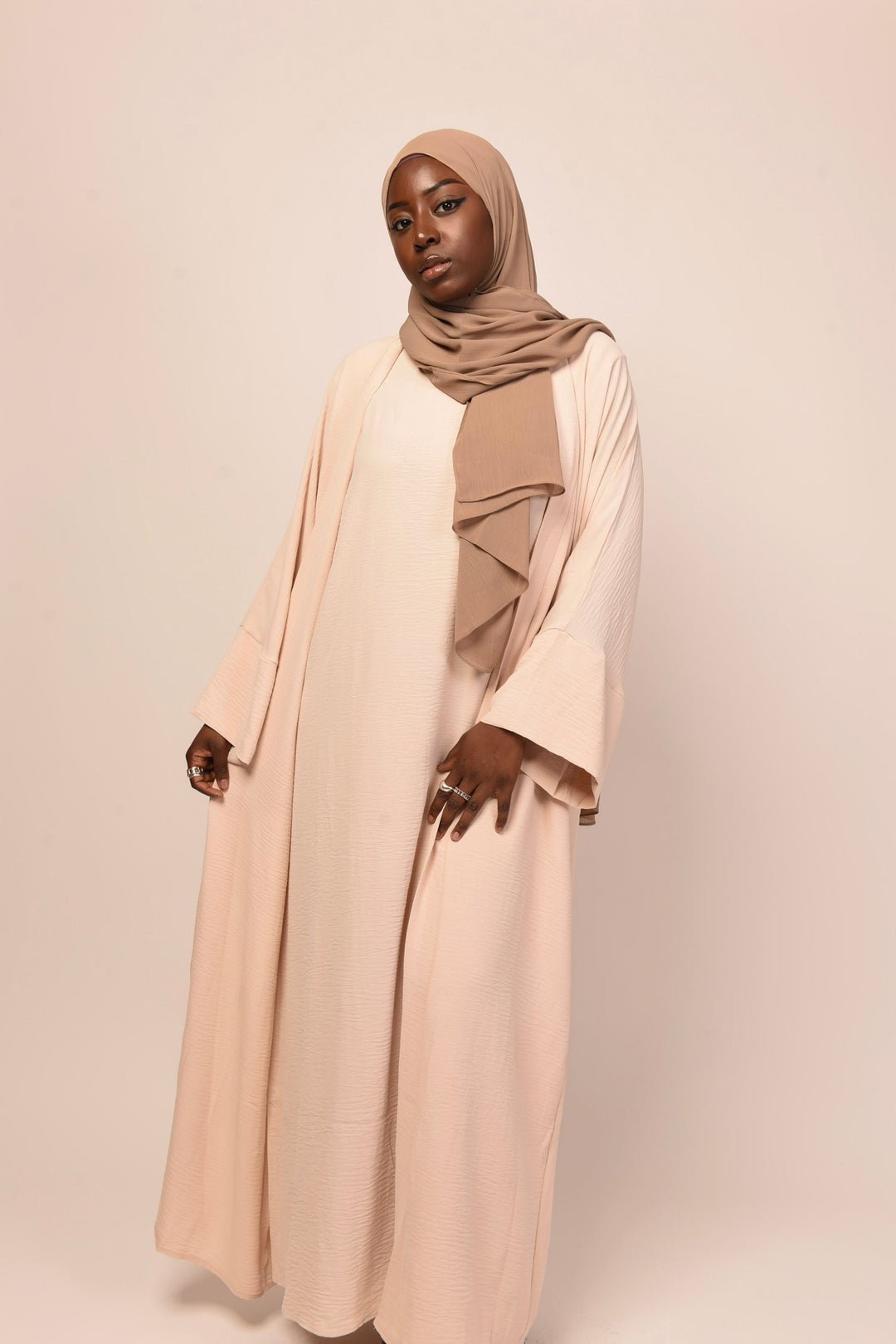 Get trendy with Lea 2-Piece Abaya Set - Beige -  available at Voilee NY. Grab yours for $74.90 today!