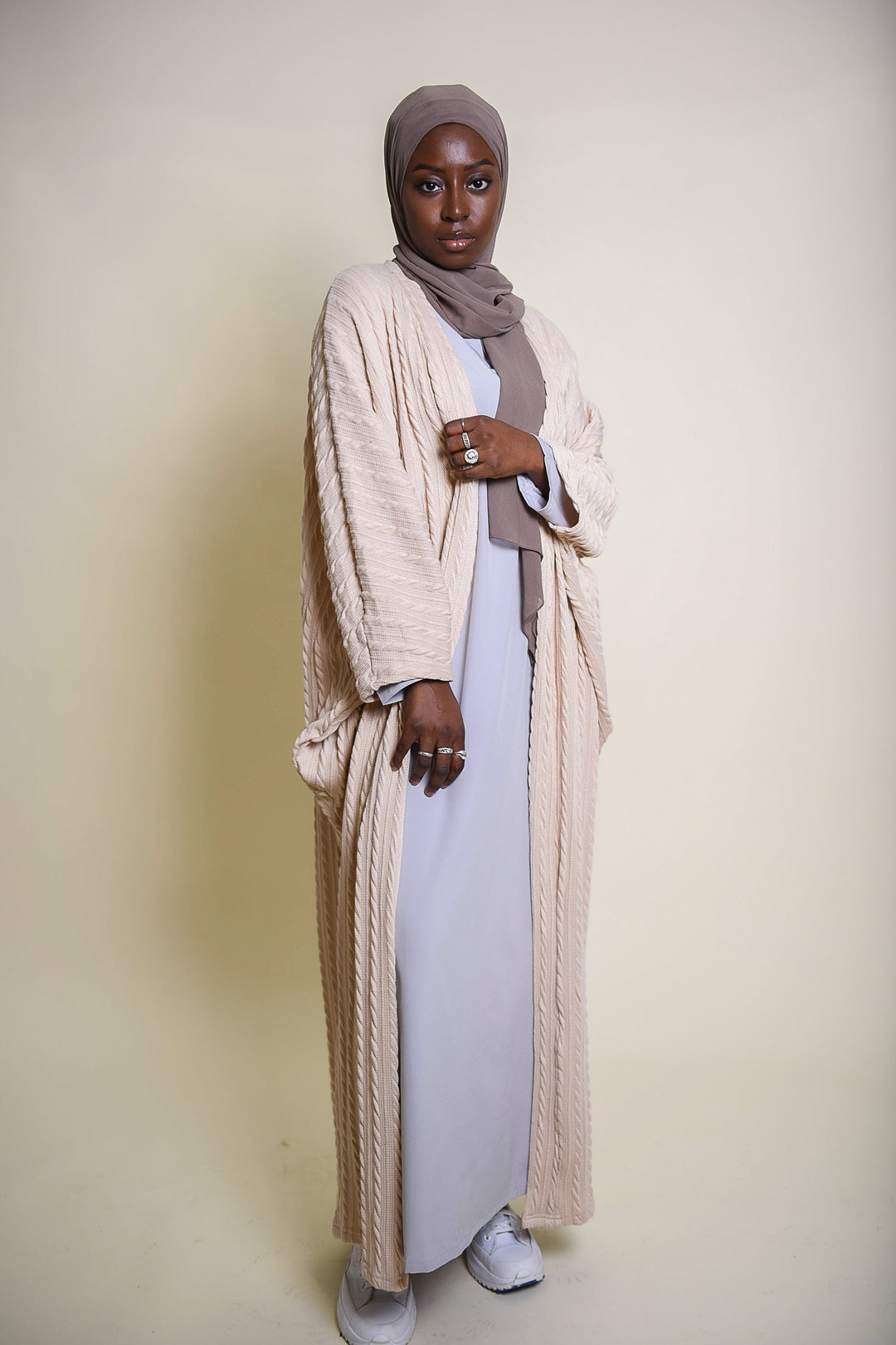 Get trendy with Sweater Duster - Beige -  available at Voilee NY. Grab yours for $54.99 today!