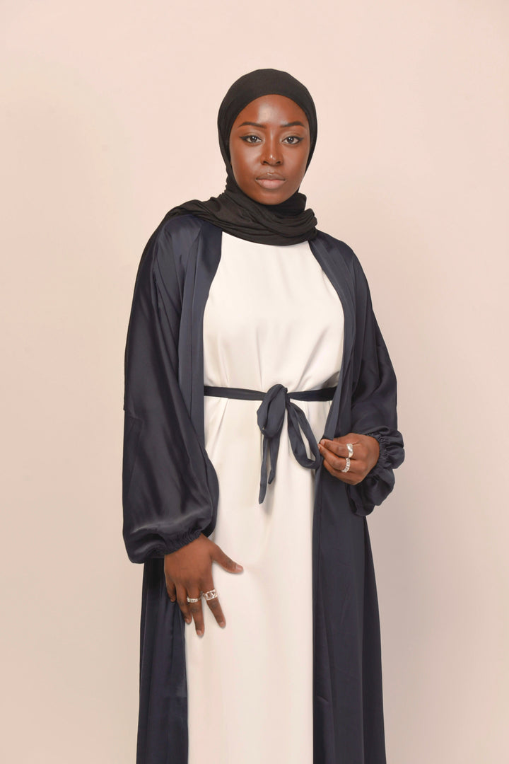 Get trendy with Minimalist Open Abaya - Navy -  available at Voilee NY. Grab yours for $24.99 today!