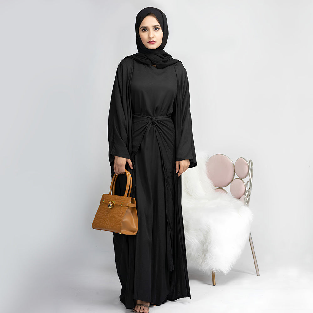 Get trendy with Alaina 3-Piece Abaya Set - Black -  available at Voilee NY. Grab yours for $99.90 today!