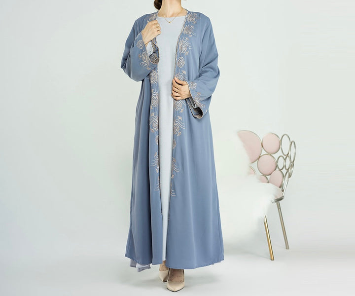 Get trendy with Layali 2-Piece Abaya Set - Sky -  available at Voilee NY. Grab yours for $110 today!