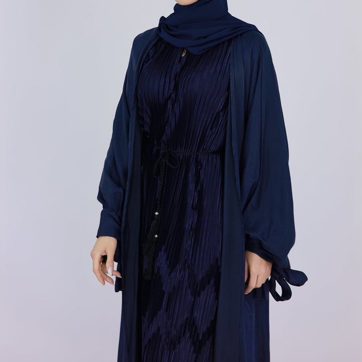 Get trendy with Deema 2-Piece Abaya Set - Midnight Blue - Dresses available at Voilee NY. Grab yours for $120 today!