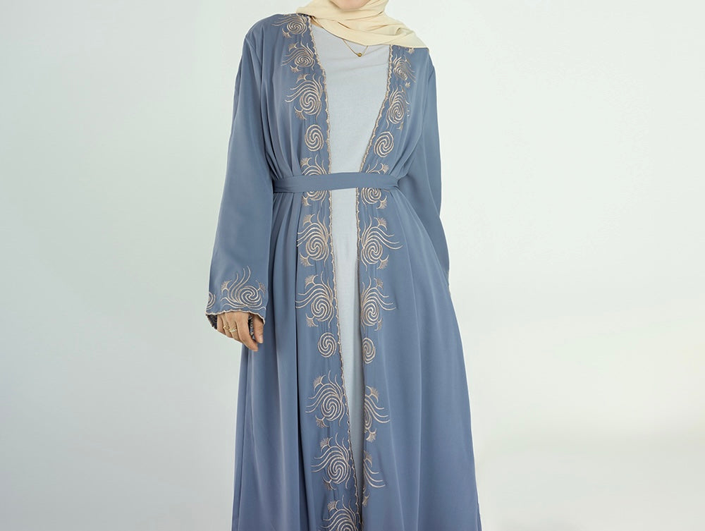 Get trendy with Layali 2-Piece Abaya Set - Sky -  available at Voilee NY. Grab yours for $110 today!