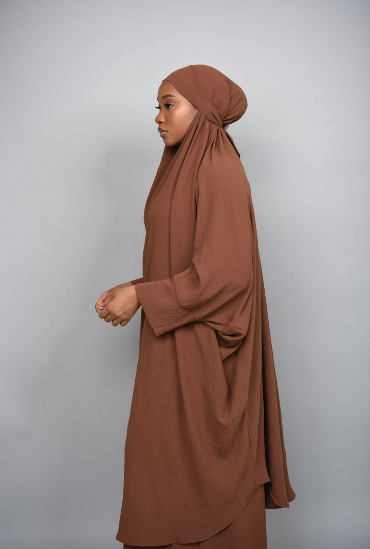 Get trendy with Mariya 2-piece Jilbab - Brown -  available at Voilee NY. Grab yours for $19.99 today!