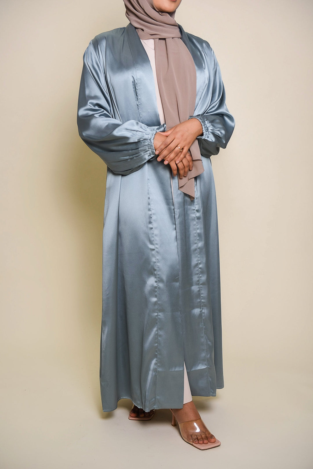 Get trendy with Julissa Satin Duster - Light Blue - Dresses available at Voilee NY. Grab yours for $34.99 today!