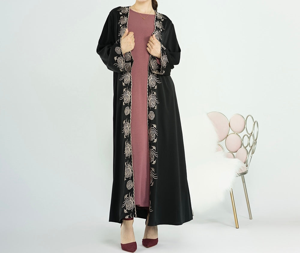 Get trendy with Layali 2-Piece Abaya Set - Black -  available at Voilee NY. Grab yours for $110 today!