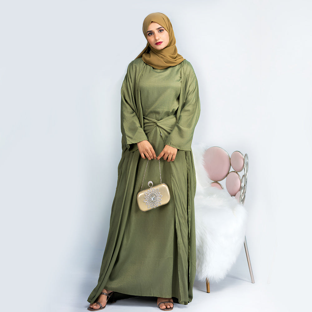 Get trendy with Alaina 3-Piece Abaya Set - Olive -  available at Voilee NY. Grab yours for $99.90 today!