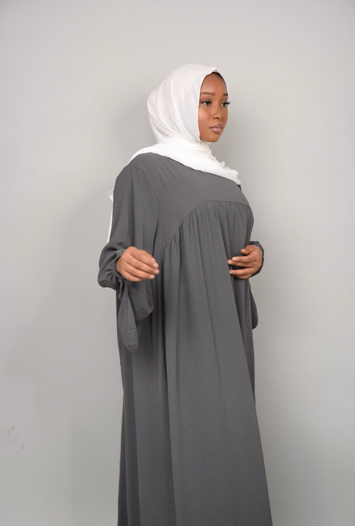 Get trendy with Amelia Textured Abaya - Dark Gray -  available at Voilee NY. Grab yours for $54.90 today!
