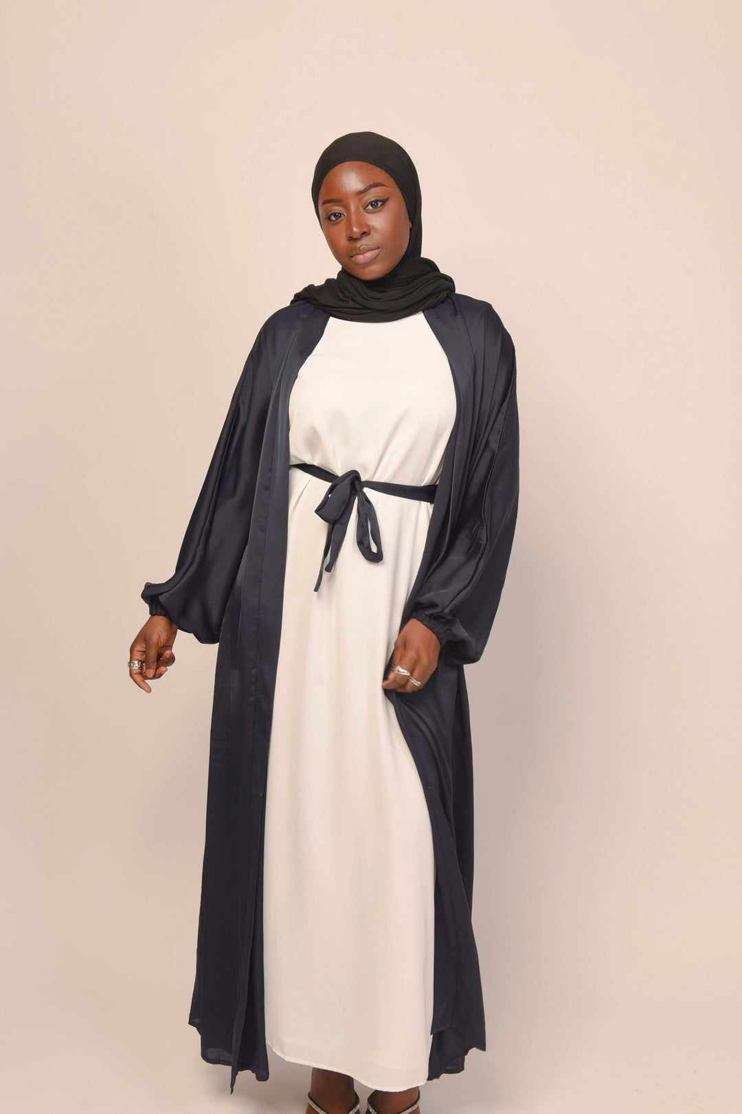 Get trendy with Minimalist Open Abaya - Navy -  available at Voilee NY. Grab yours for $24.99 today!
