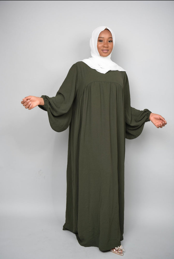 Get trendy with Amelia Textured Abaya - Olive -  available at Voilee NY. Grab yours for $54.90 today!