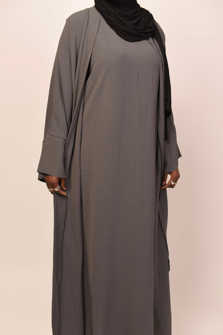 Get trendy with Lea 2-Piece Abaya Set - Gray -  available at Voilee NY. Grab yours for $74.90 today!