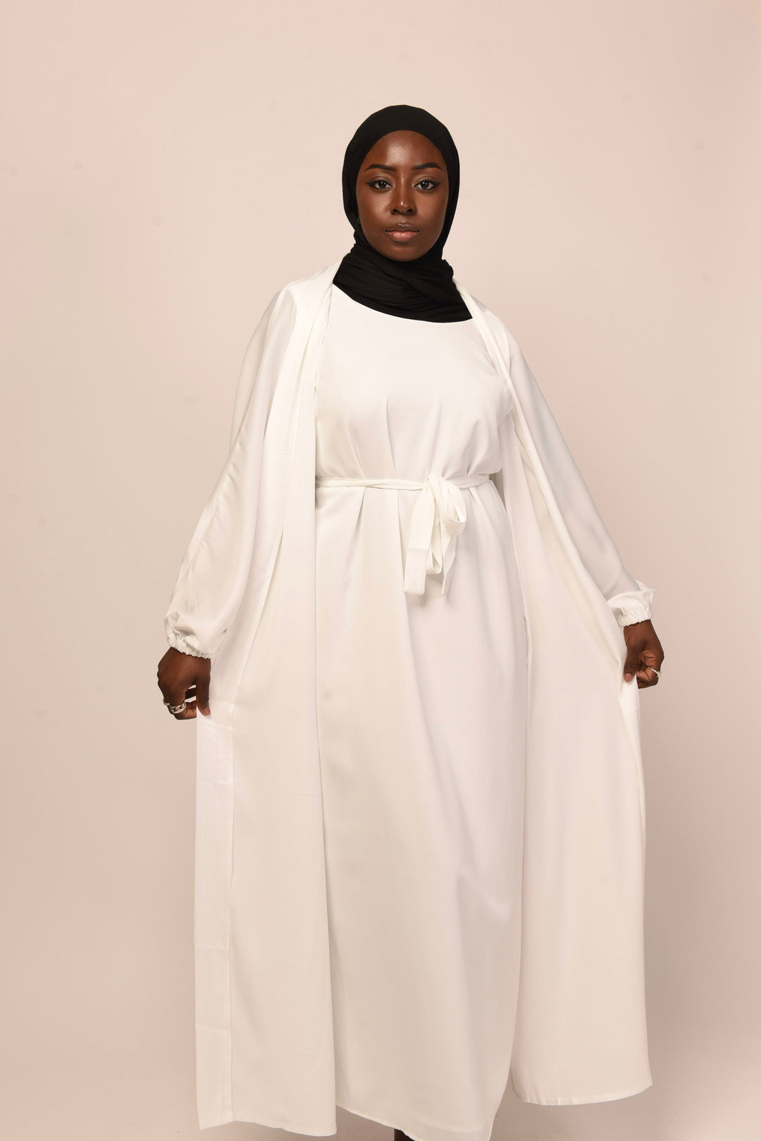 Get trendy with Minimalist Open Abaya - White -  available at Voilee NY. Grab yours for $35.90 today!