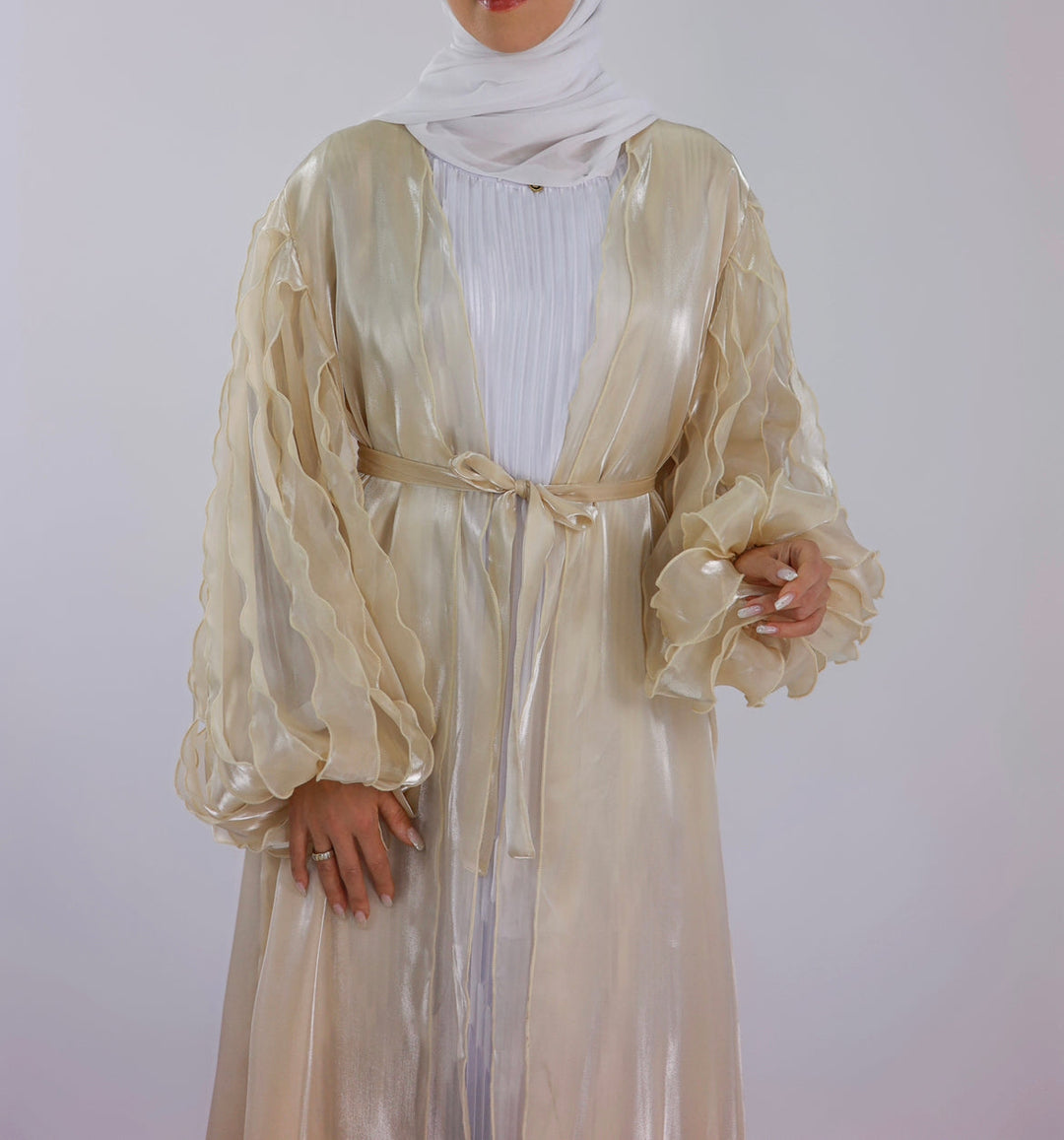 Get trendy with Bella 2-Piece Abaya Set - Buttermilk - Dresses available at Voilee NY. Grab yours for $120 today!