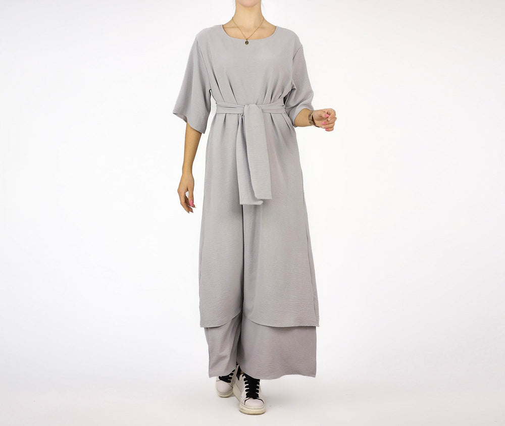 Get trendy with Cindi 3-Piece Abaya Set - Light Gray -  available at Voilee NY. Grab yours for $84.90 today!