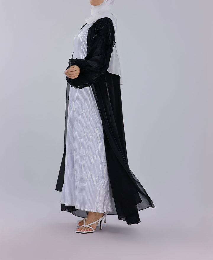Get trendy with Bella 2-Piece Abaya Set - Black - Dresses available at Voilee NY. Grab yours for $120 today!