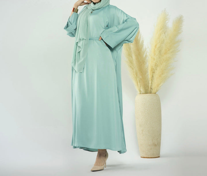 Get trendy with Raïssa 2-Piece Abaya Set - Aqua -  available at Voilee NY. Grab yours for $110 today!
